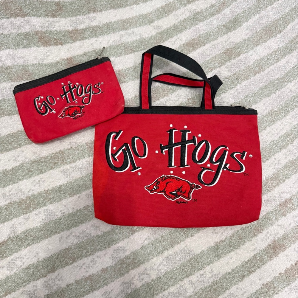NCAA Red "Go Hogs" Mini Tote and Pouch Set